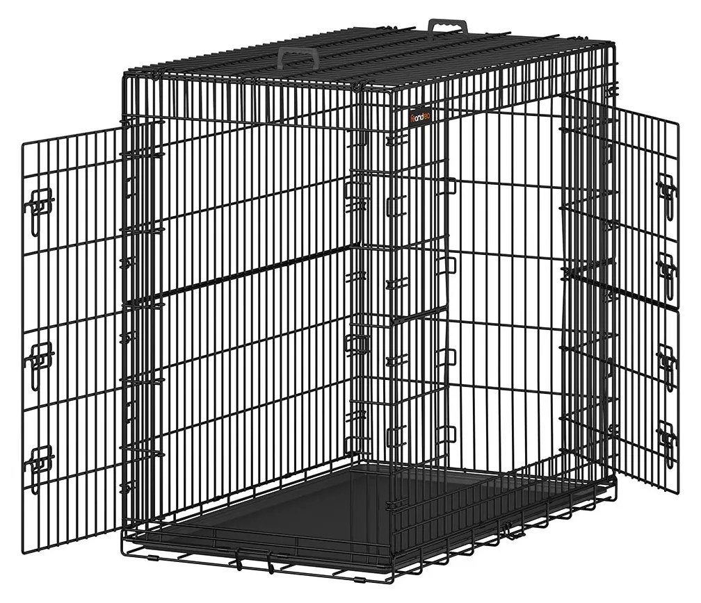 Gaiola dobrável para cães com 2 portas e base em plástico 122 x 74 x 114 cm Preto
