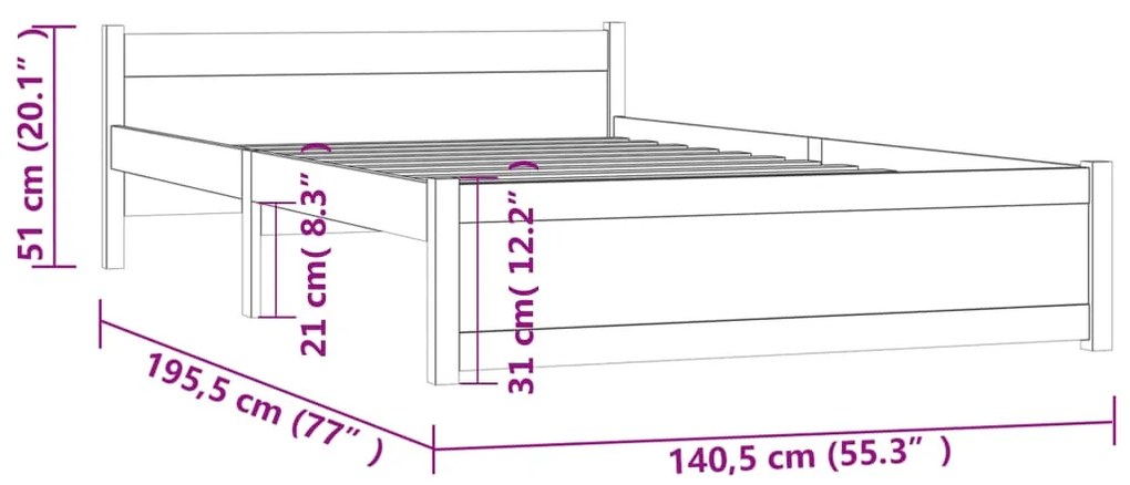 Estrutura de cama casal 135x190 cm madeira maciça castanho-mel