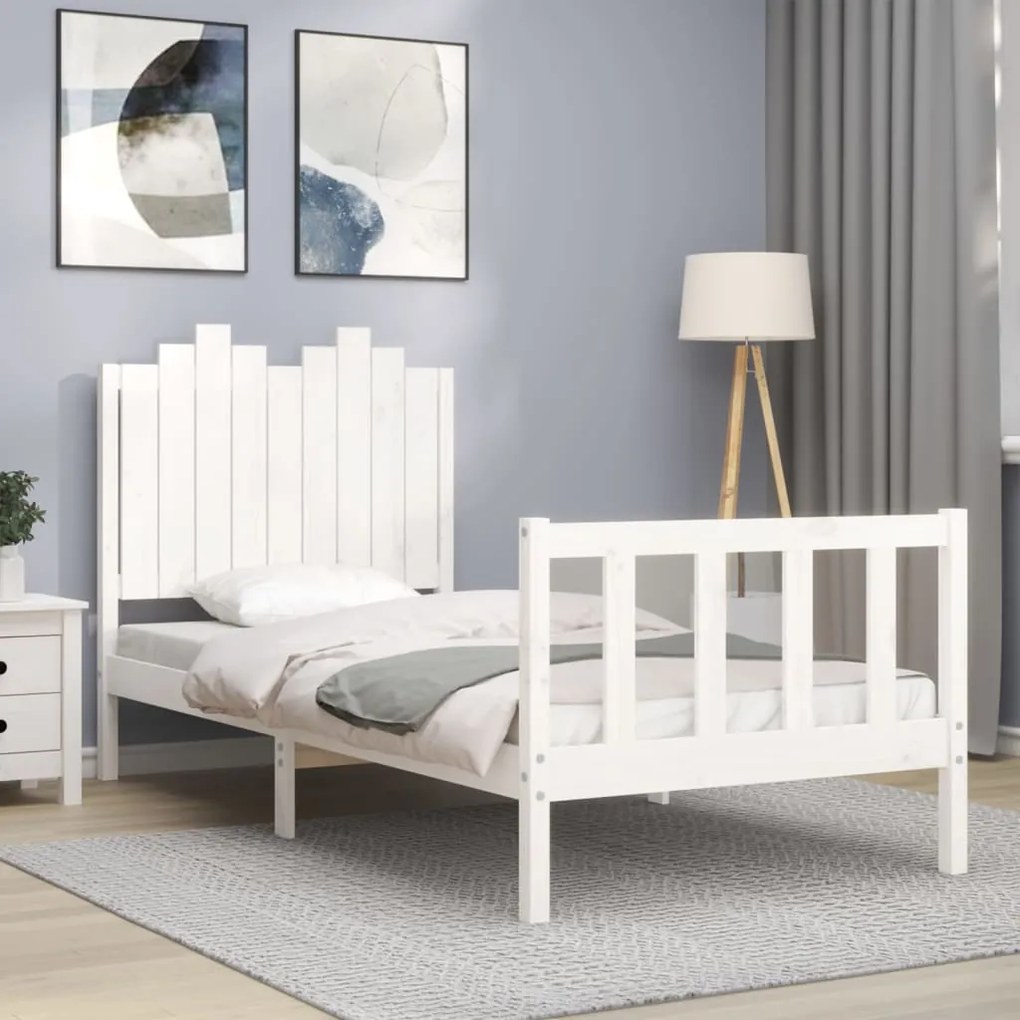 3192262 vidaXL Estrutura de cama com cabeceira 90x190 cm madeira maciça branco