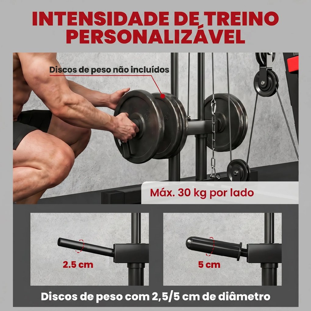 Máquina de Musculação com Polia Alta e Baixa (PESOS NÃO INCLUIDOS), Para Peito e Pernas, Compatível com Discos de 25 e 50 mm (Não Incluídos)