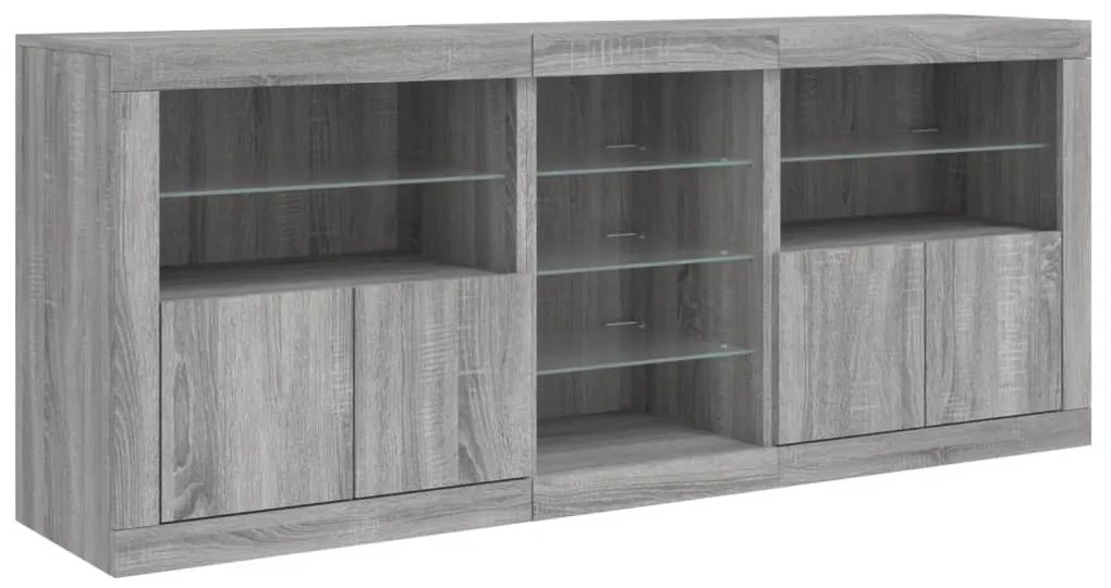 Aparador com luzes LED 162x37x67 cm cinzento sonoma