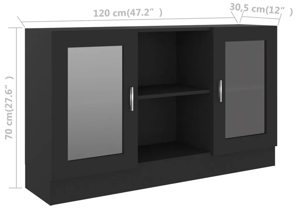 Aparador Vitrine Real de 120 cm - Preto - Design Moderno