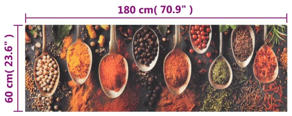 Tapete de cozinha lavável 60x180 cm veludo colheres/especiarias