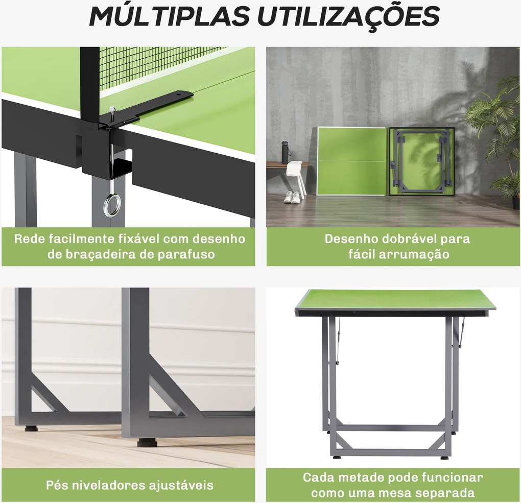 Mesa de Ping Pong Pequena Dobrável 182x91x76 cm com Rede e Estrutura de Aço Verde