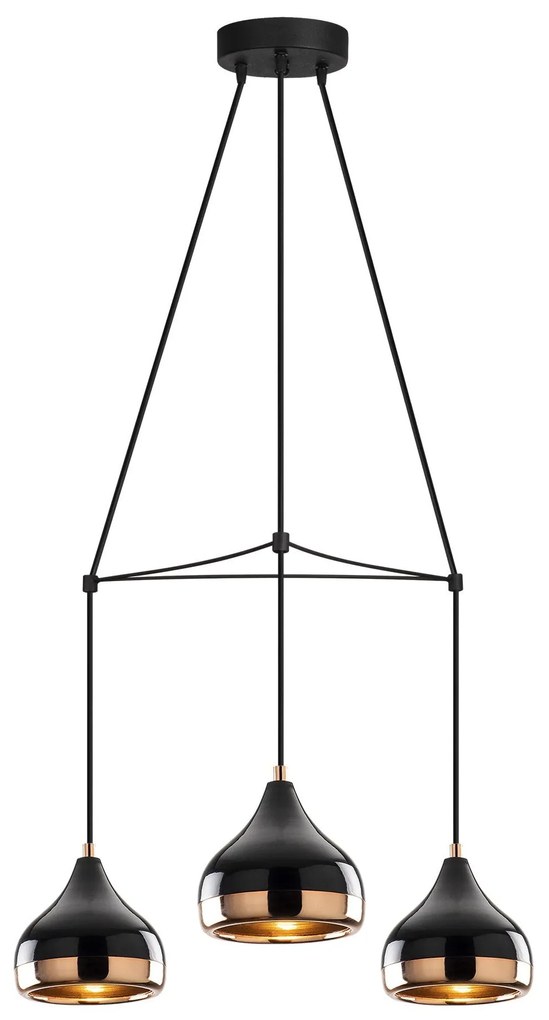 Candeeiro Chandelier Yildo – Preto e Cobre – Diâmetro 54 cm, Altura 17