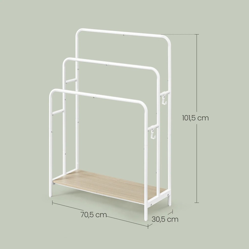 Toalheiro com 3 barras, suporte para toalhas com 2 ganchos 70 x 30 x 101 cm branco-bege