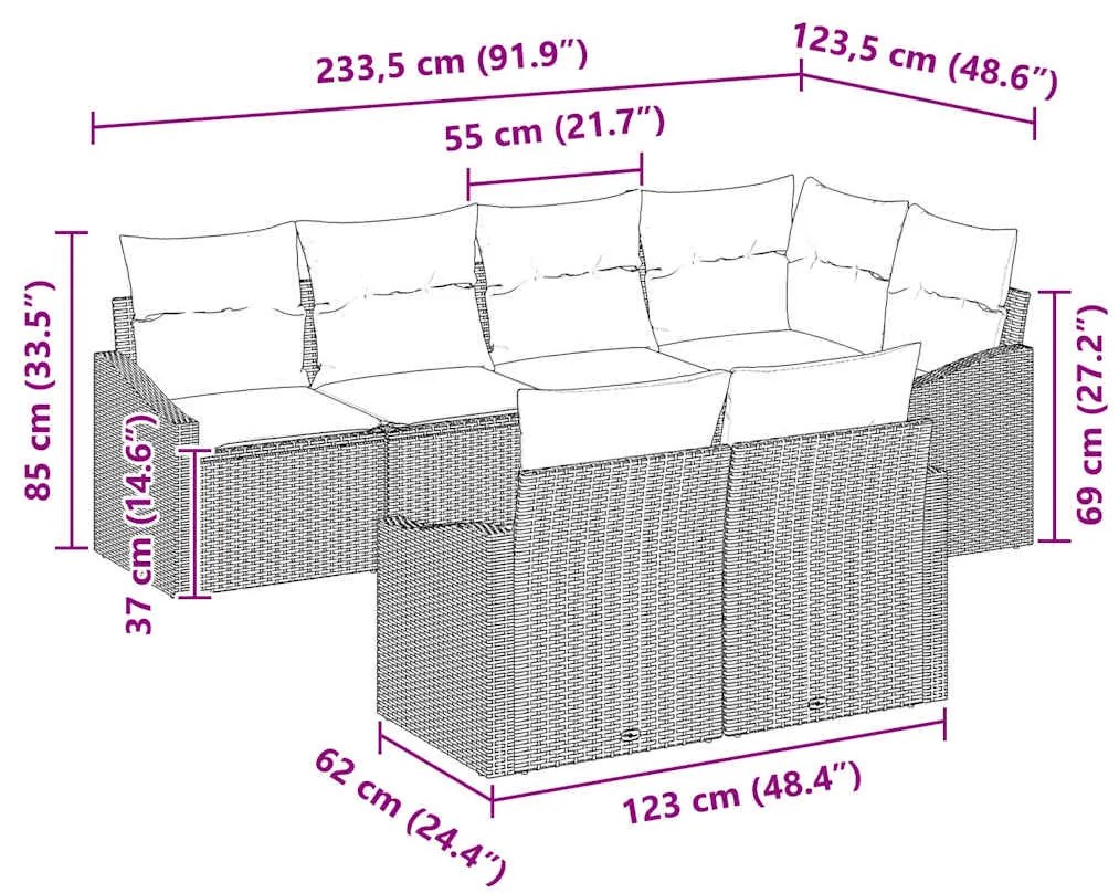 Conjunto de Sofá de Jardim 7 Peças com Almofadas Bege em Rattan Sintét