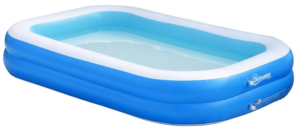 Outsunny Piscina Inflável Retangular 1300 Litros 262x176x56cm para 1-2 Pessoas Piscina Insuflável para Adultos e Crianças para Jardim Pátio Exterior Azul