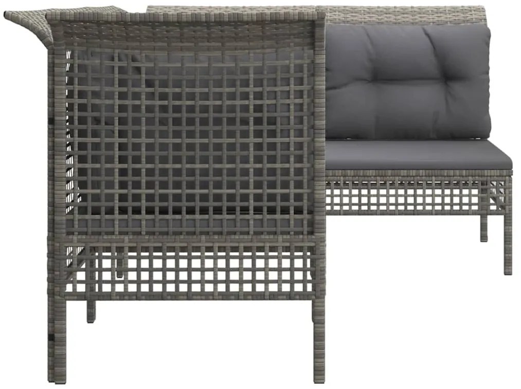 4 pcs conjunto lounge de jardim c/ almofadões vime PE cinzento