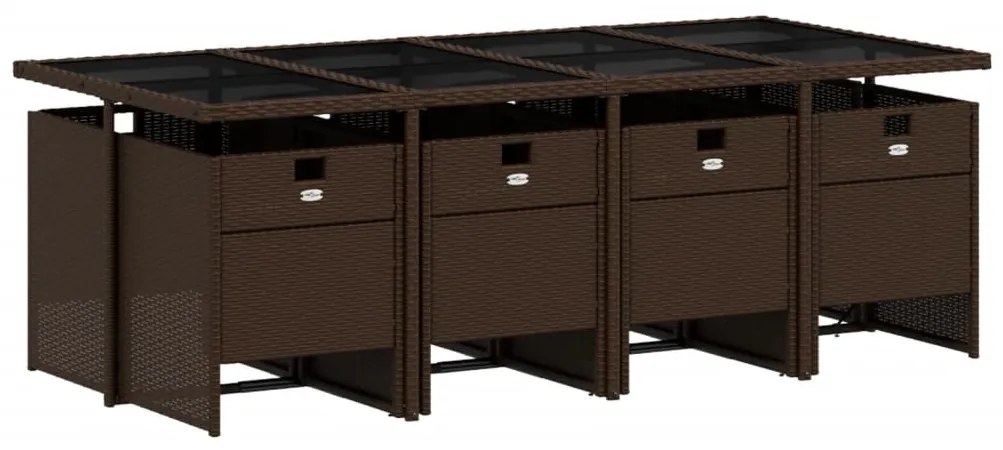 9 pcs conjunto jantar p/ jardim c/ almofadões vime PE castanho