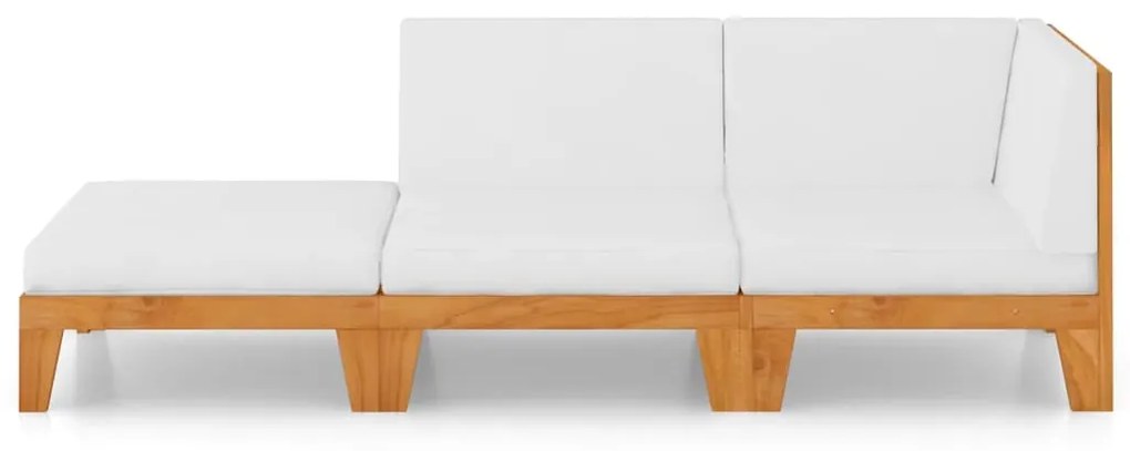 3 pcs conjunto lounge de jardim c/ almofadões acácia maciça