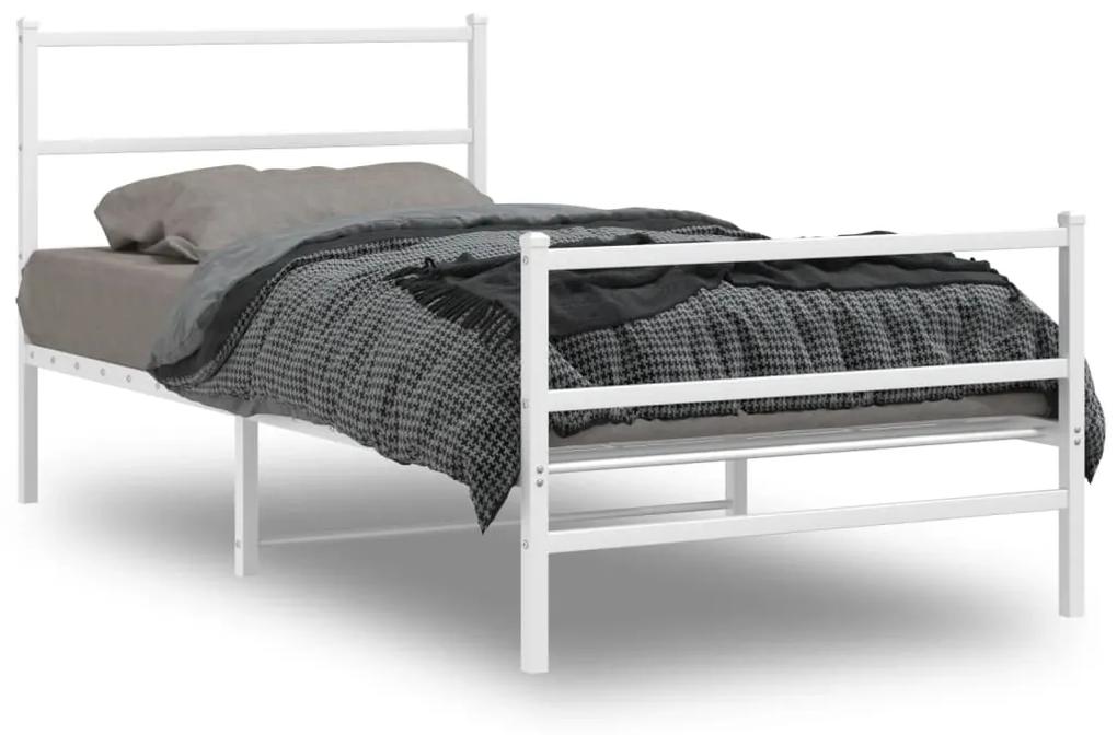 355428 vidaXL Estrutura de cama com cabeceira e pés 107x203 cm metal branco