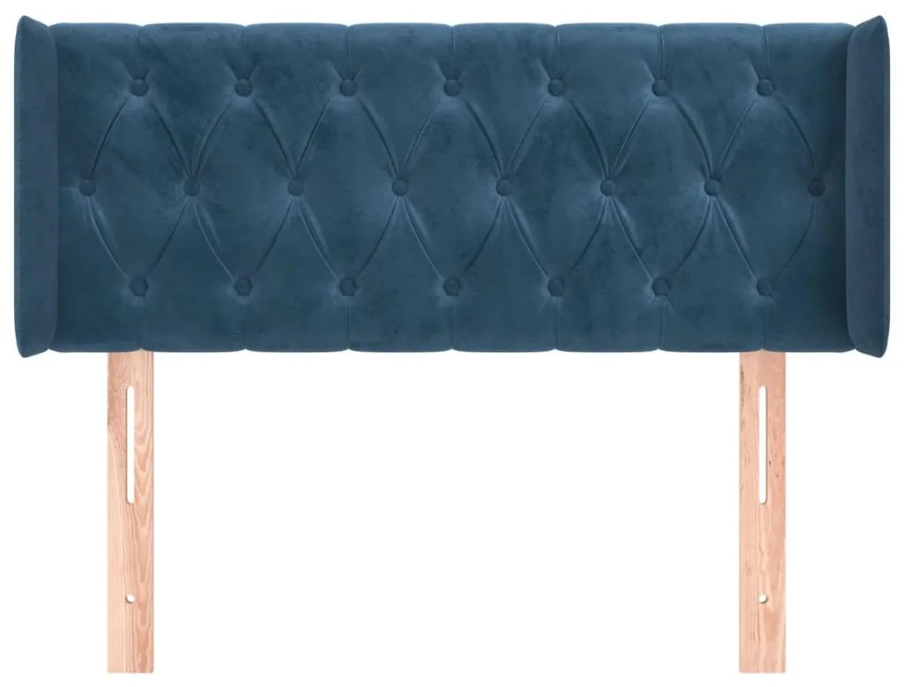 Cabeceira de cama c/ abas veludo 93x16x78/88 cm azul-escuro