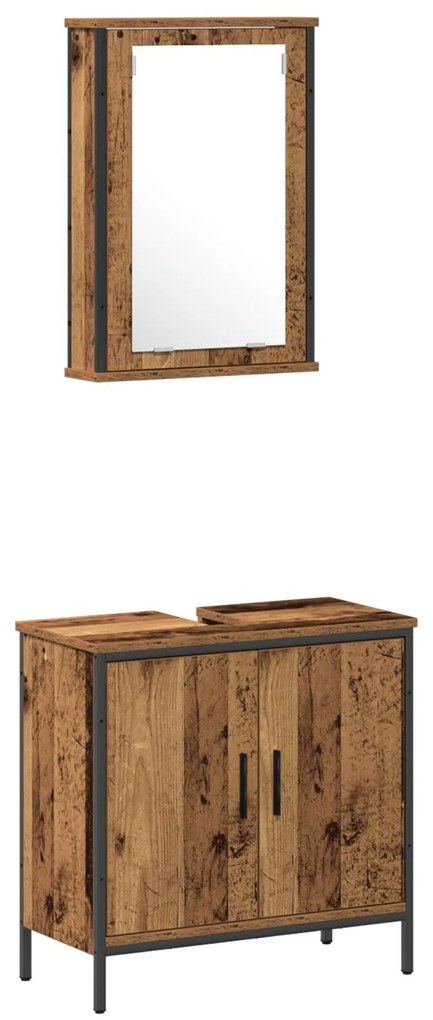 Conjunto de Móveis de Casa de Banho de 3 Peças Madeira Velha Madeira R