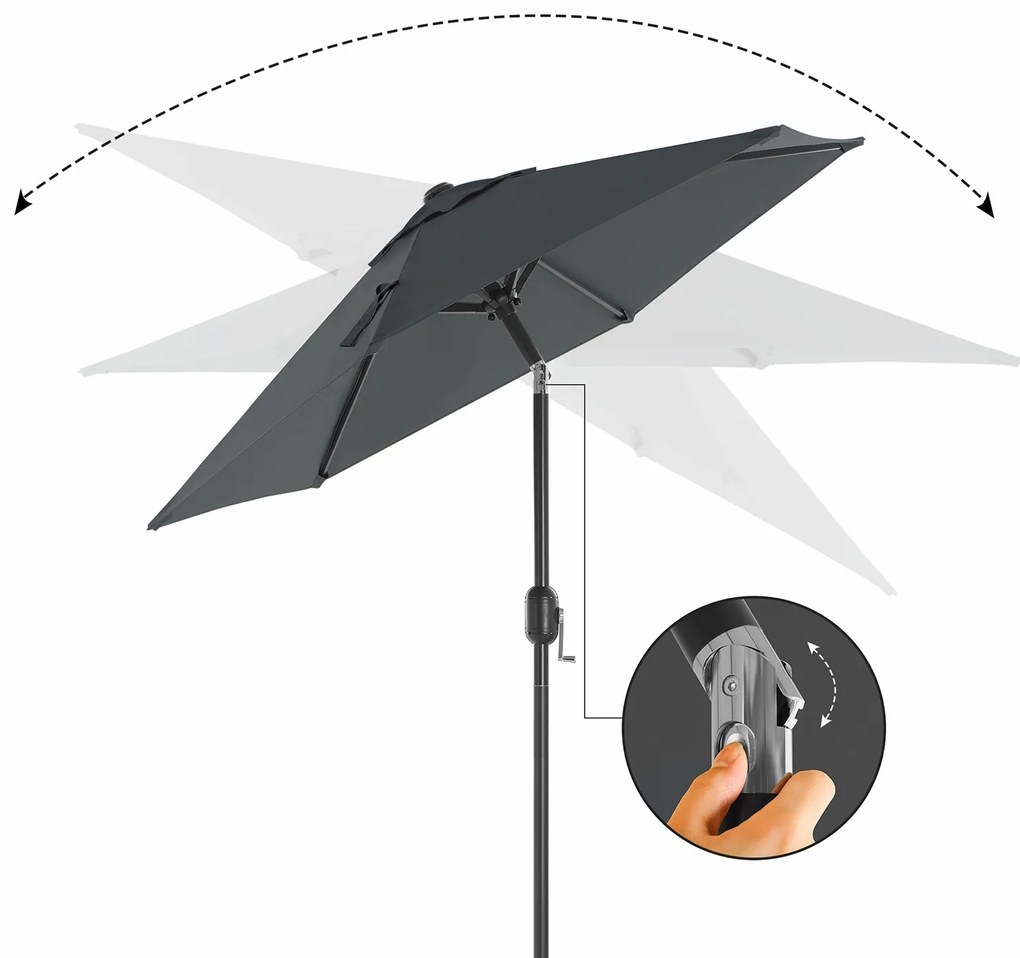 Guarda-sol Ø 200 cm com inclinação proteção UPF 50+ Cinzento