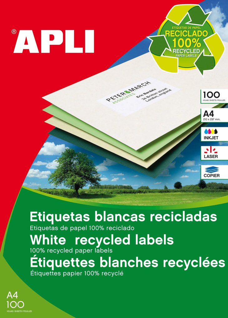 Etiquetas Autocolantes 105x42,4mm Recicladas 100 Folhas