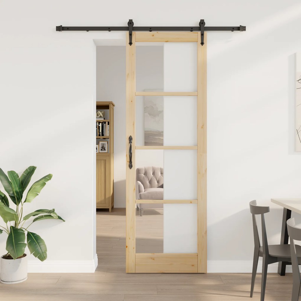 Porta Deslizante vidaXL com Conjunto de Hardware 78x232 cm Madeira Sólida de Pinho