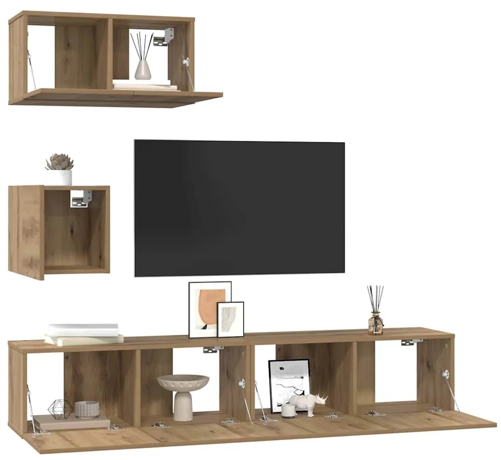 Conjunto de móvel de TV com prateleira 4 pcs carvalho artisiano