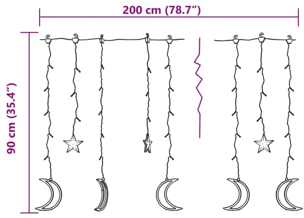 Luzes luas e estrelas c/ controlo remoto 138 LEDs branco quente