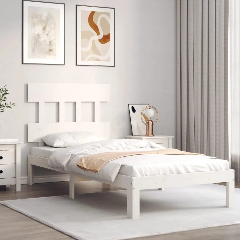 Cama sem colchão 100x200 cm madeira de pinho maciça branco