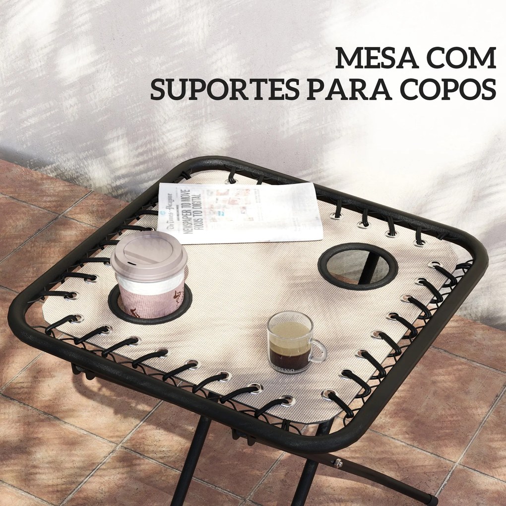 Conjunto de 2 Espreguiçadeiras Jardim Dobráveis com Mesa Auxiliar Port