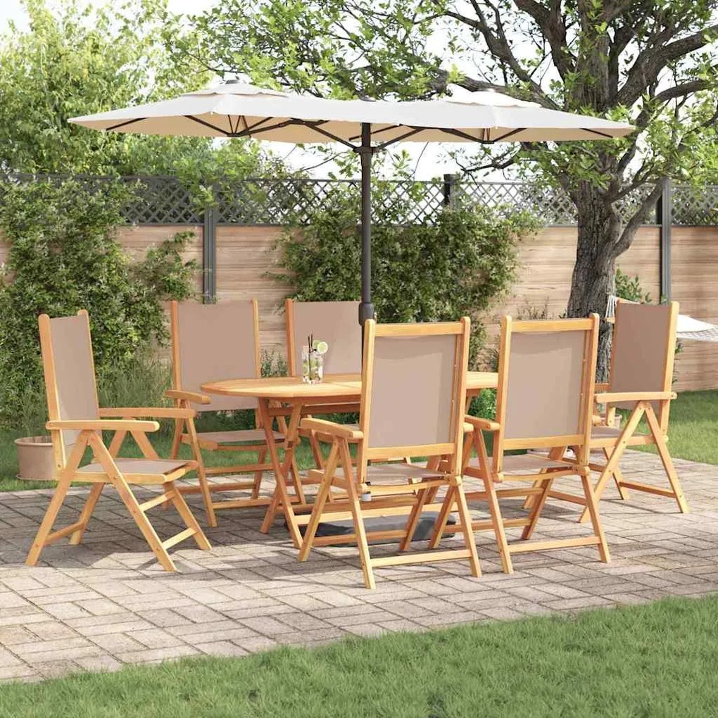 vidaXL Conjunto de Jantar para Jardim 7 pcs Cinzento-acastanhado