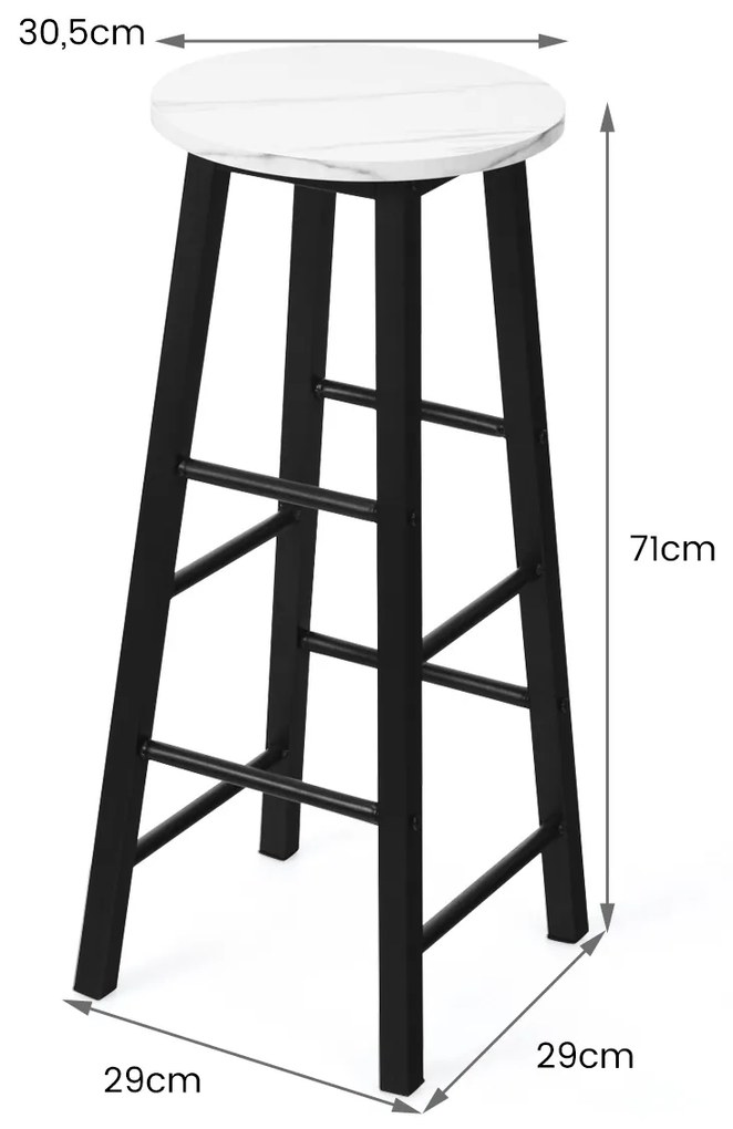 Conjunto de 2 bancos altos de mármore sintético rústico para bar Cadeiras altas com assento redondo para sala de jantar com apoio para os pés para bar