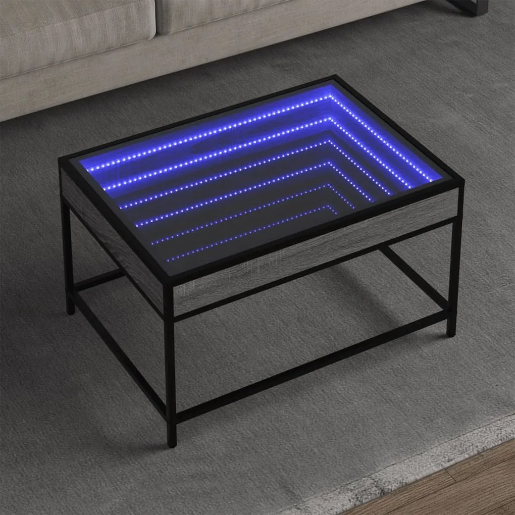 Mesa de centro luzes LED Infinity 70x50x41 cm cinzento sonoma