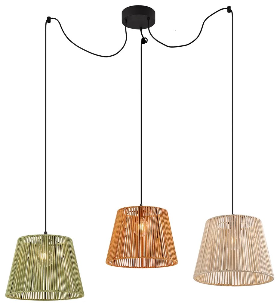 Candeeiro suspenso de exterior preto com abajures de corda multicoloridos 3-luzes IP44 - Cava Japandi
