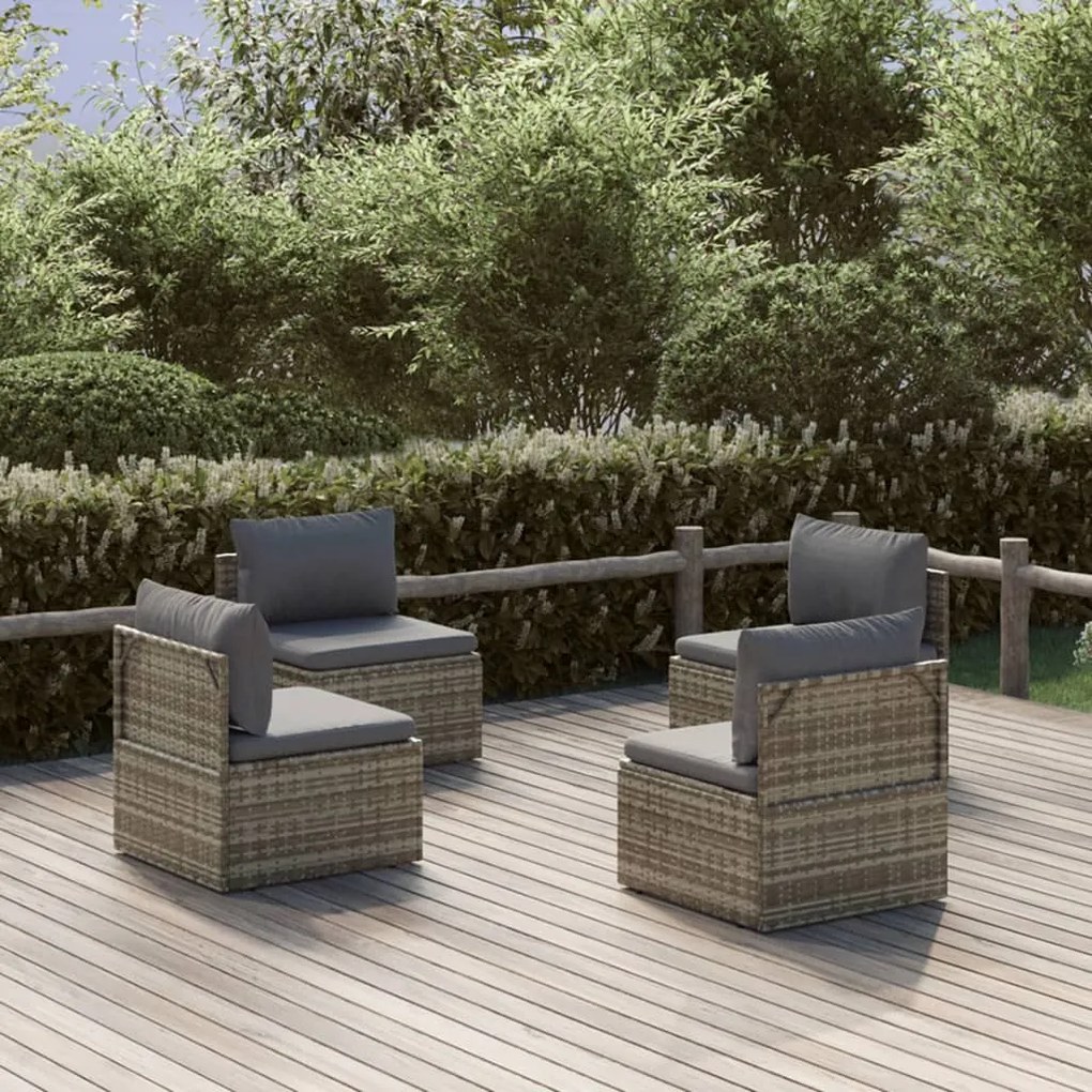 vidaXL Sofás de centro para jardim 4 pcs 57x57x56 cm vime PE cinza
