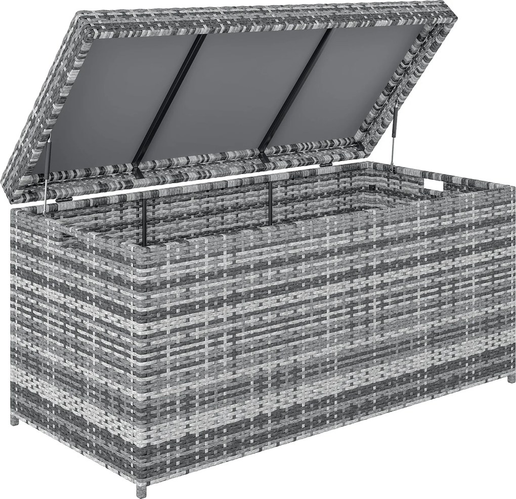 Outsunny Caixa de arrumação em rattan 380 L resistente às intempéries com tampa, armazenamento resistente aos UV 130 x 61 x 65 cm Cinza escuro | Aosom Portugal