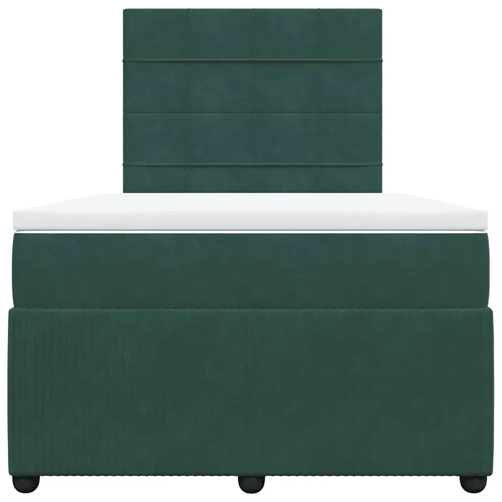 Cama boxspring com colchão 120x200 cm veludo verde-escuro