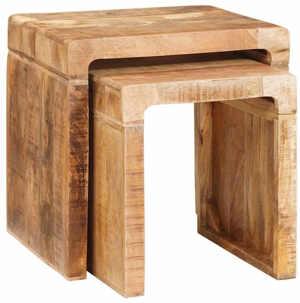 vidaXL Mesas encaixáveis 2 pcs Castanho Madeira de manga maciça