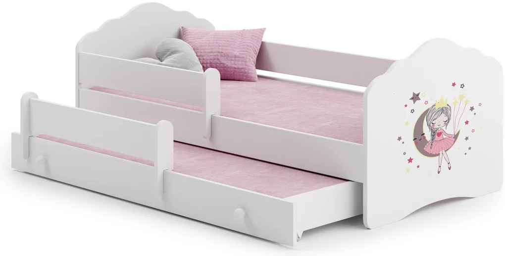 Cama infantil dupla branca Wave 160x80 princesa adormecida - colchão e estrado incluído