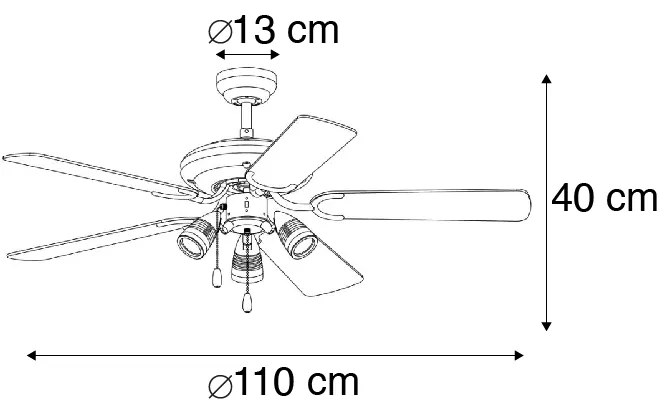 Ventilador de teto em aço 110cm 3-luzes com cordão - Mistral