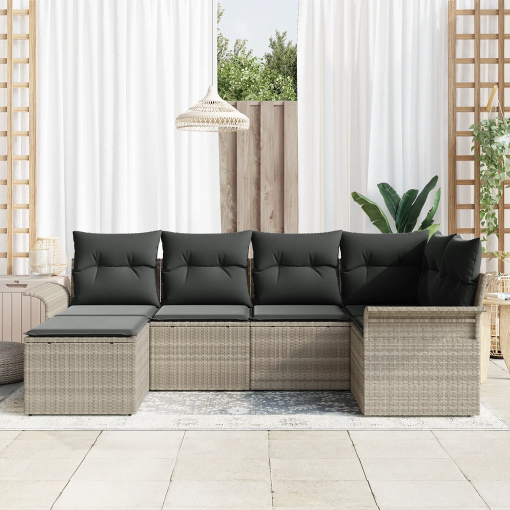 Conjunto de 6 Peças de Sofá de Jardim com Almofadas Cinza Claro Rattan