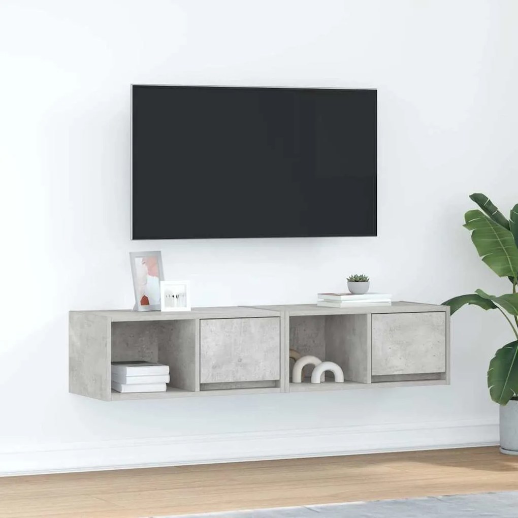 Móveis de TV 2pcs 60x31x25,5cm madeira processada cinza cimento