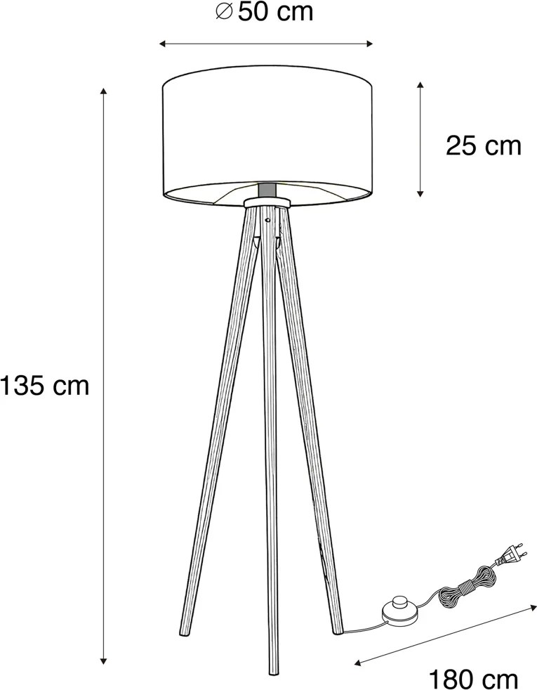 Candeeiro de Pé Moderno Madeira de Nogueira com Abajur Bouclé Bege 50cm - Tripod Classic