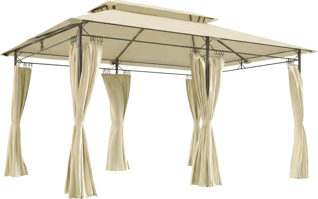 Outsunny Pérgola de Jardim 397x297x265 cm Pérgola de Exterior com Teto Duplo Paredes Laterais Resistente a Água Bege | Aosom Portugal