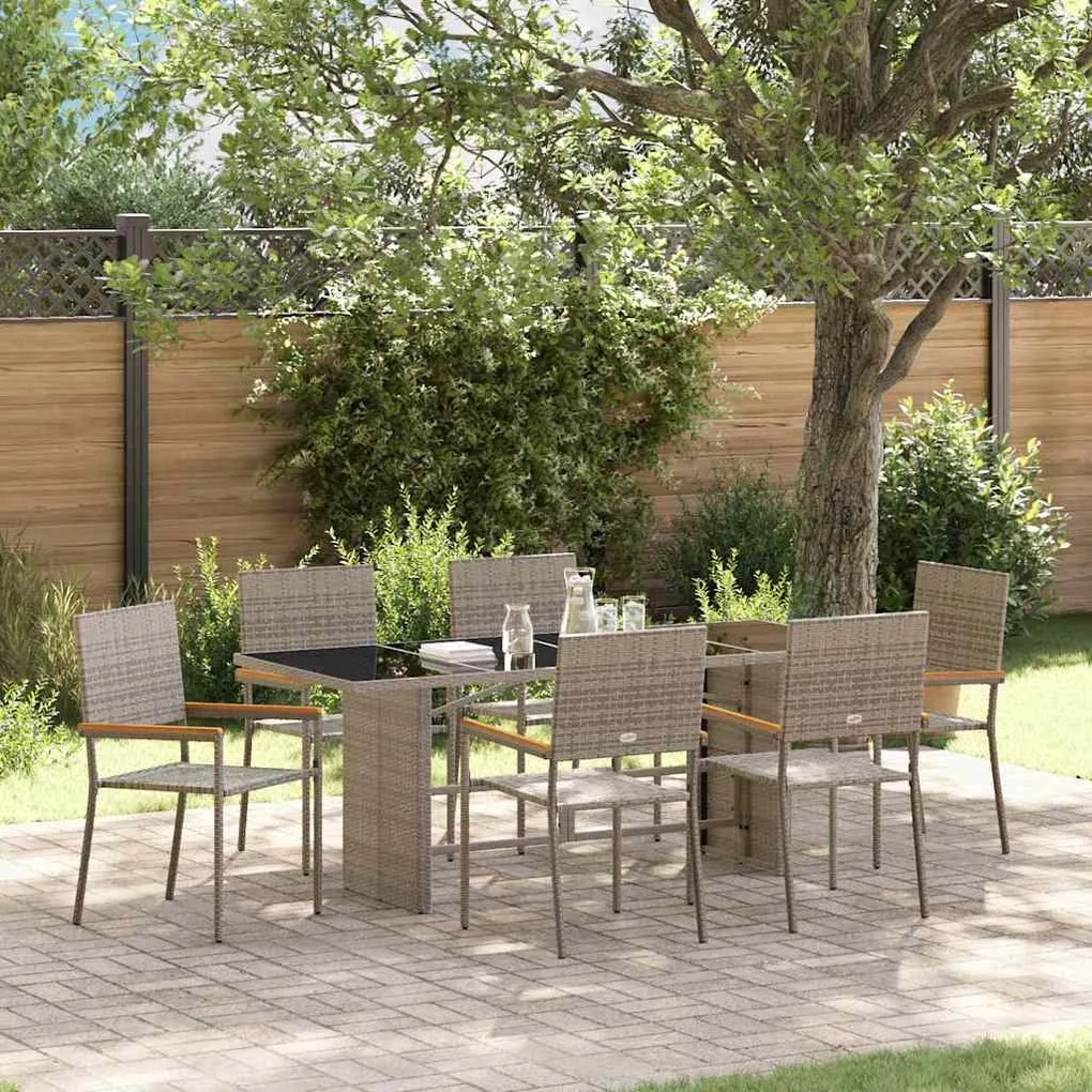 Conjunto de Jantar vidaXL de 7 peças Cinza Rattan