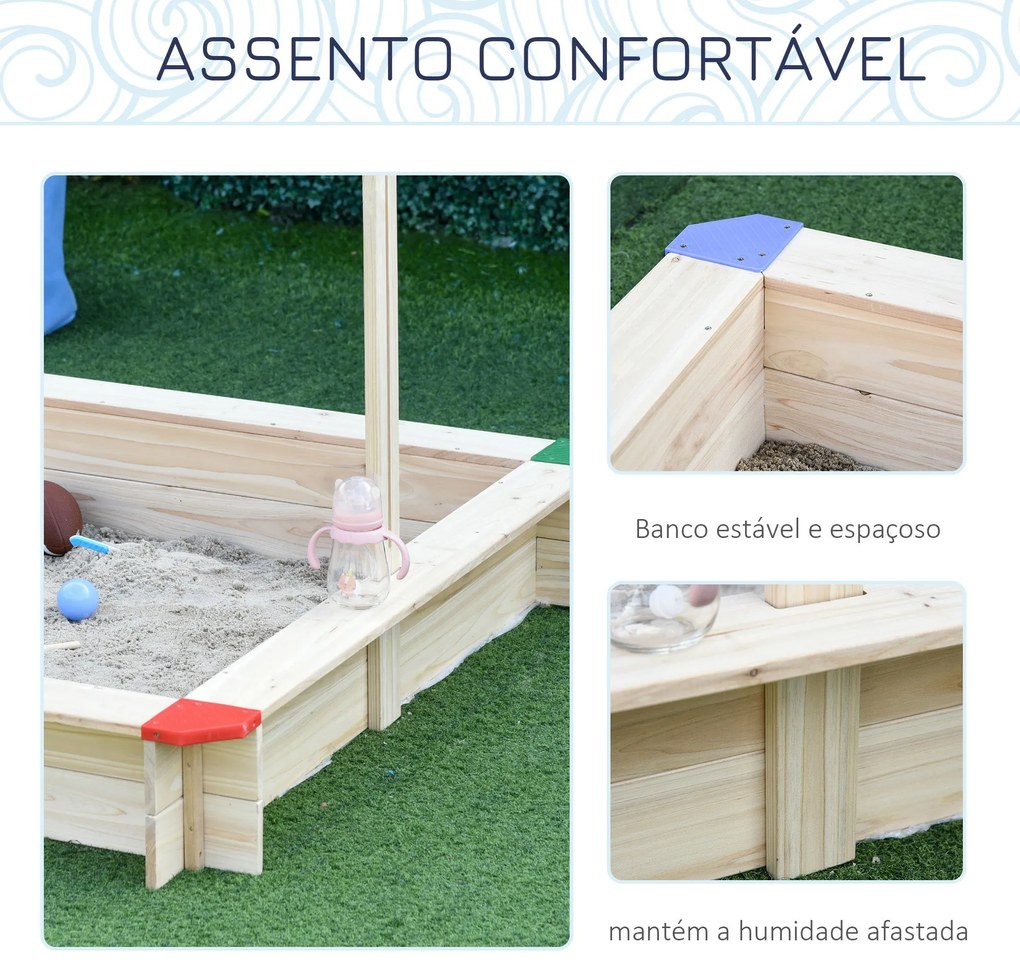 Caixa de areia de madeira para crianças com telhado Toldo ajustável Es