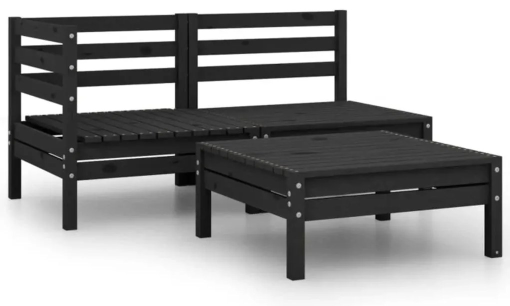 3 pcs conjunto lounge de jardim pinho maciço preto