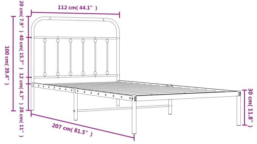 Estrutura de cama com cabeceira 107x203 cm metal preto