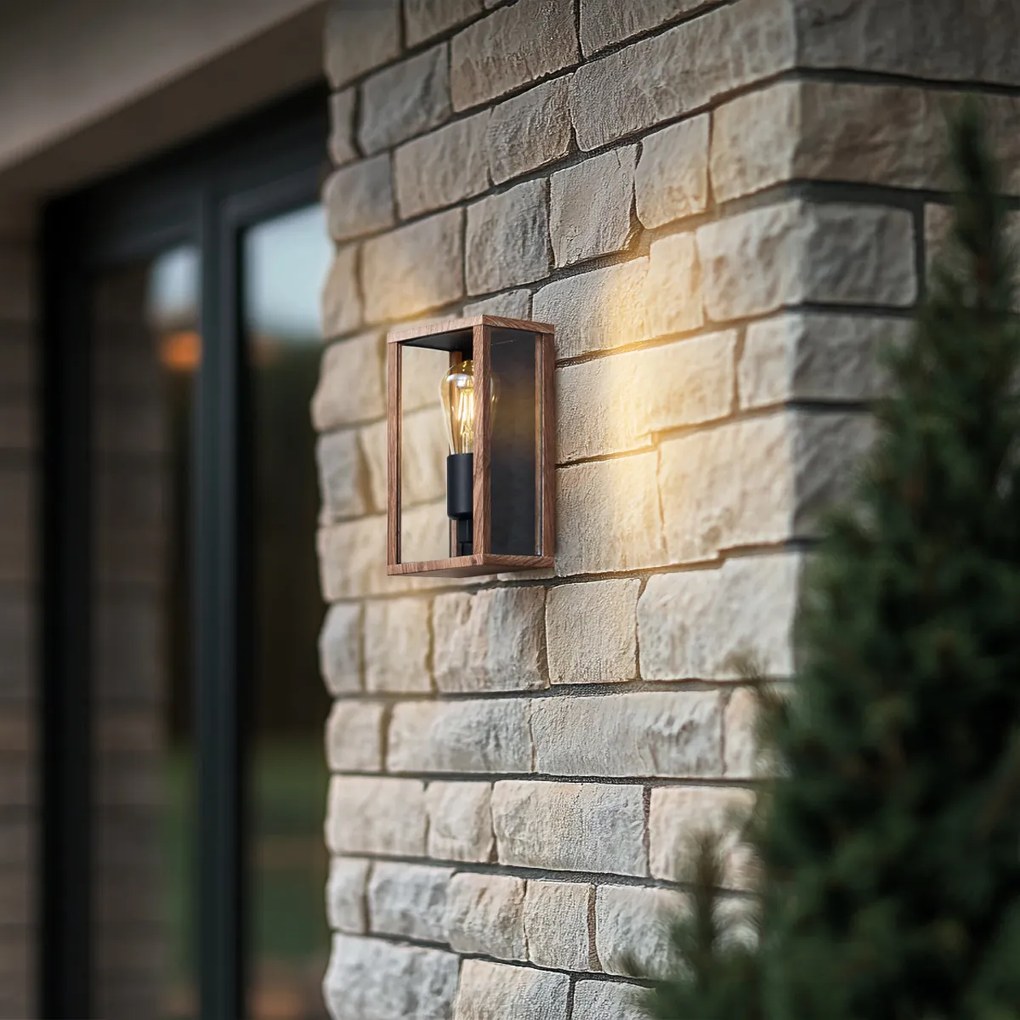 Candeeiro de parede industrial impressão de madeira 26 cm IP44 - Charlois