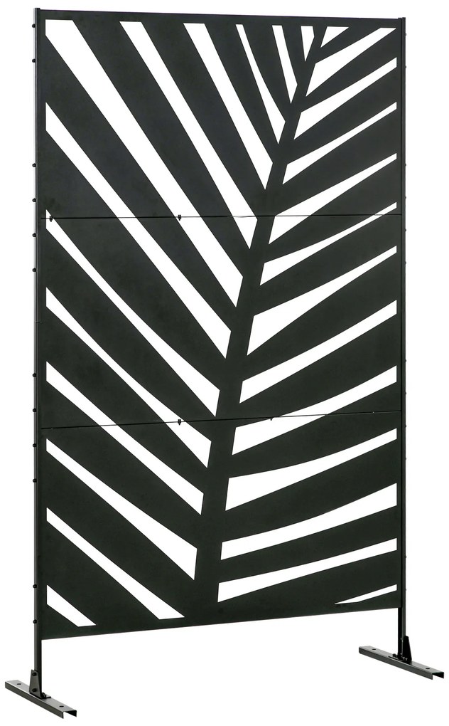 Outsunny Biombo de 3 Peças Separador de Ambientes com Desenho de Folha de Bananeira Biombo para Exterior 122x45x198 cm Preto | Aosom Portugal