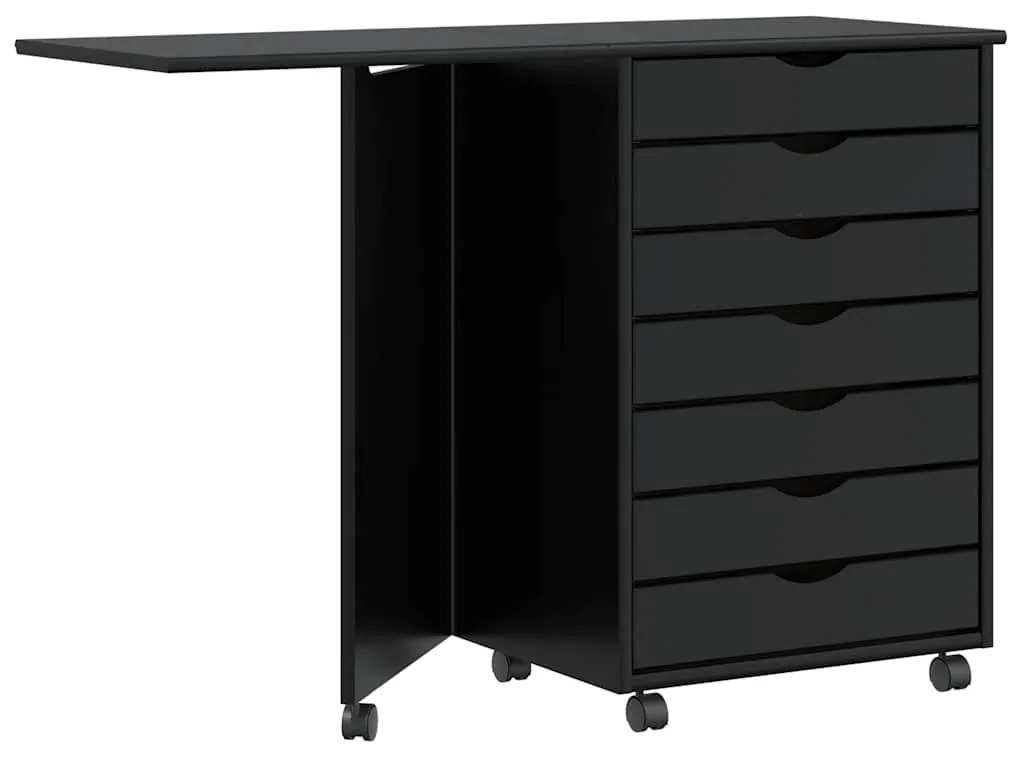 vidaXL Armário de rolamento com mesa MOSS madeira pinho maciça preto