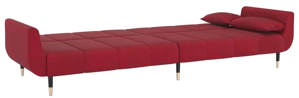 Sofá-cama 2 lugares com duas almofadas veludo vermelho tinto