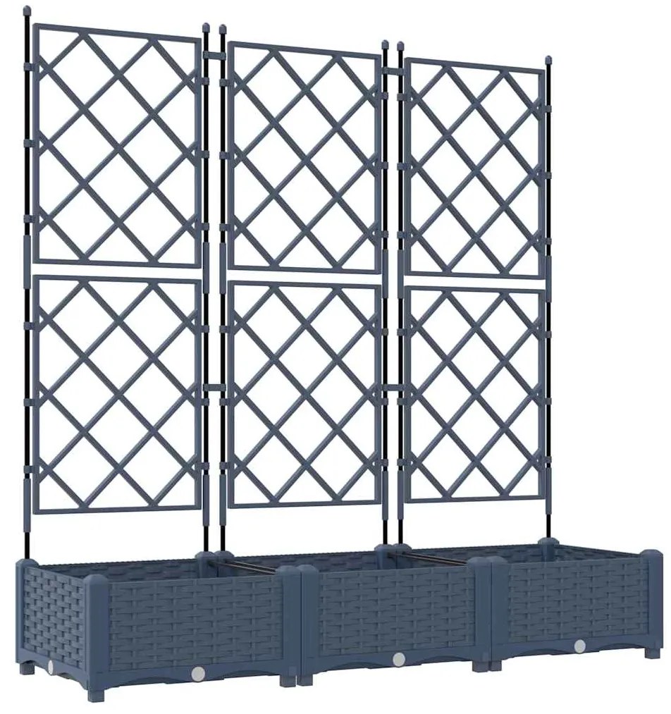 Jardineira de Jardim com Trellis 3 pcs Cinza 120x40x125.5 cm