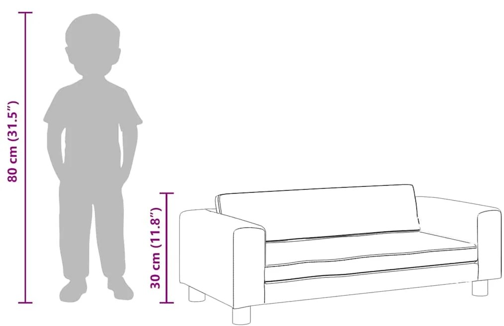 Sofá infantil com apoio de pés 100x50x30 cm veludo cinza-claro