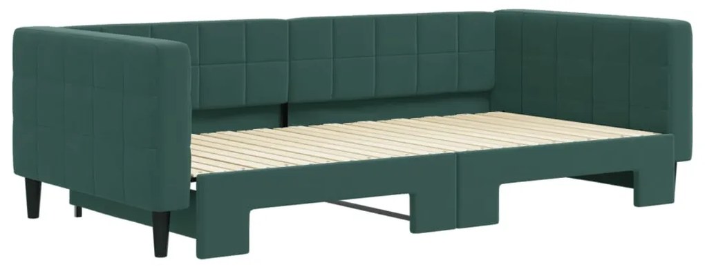 Sofá-cama com gavetão 100x200 cm veludo verde-escuro